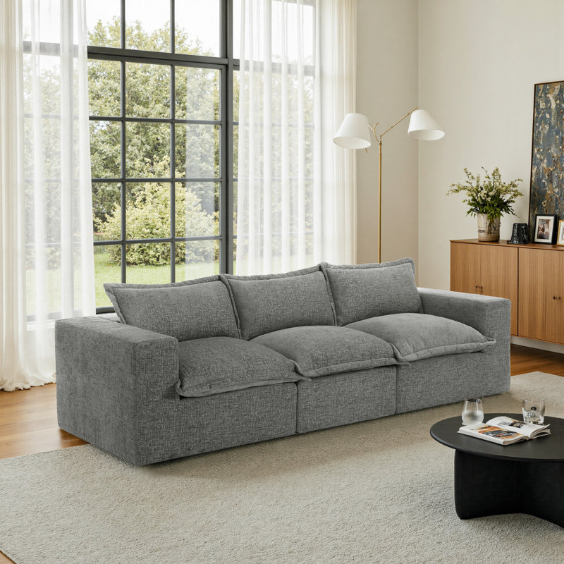 Canapé modulaire rembourré sans dossier en chenille avec dossier rembourré - entièrement comprimé, aucun assemblage requis, 3