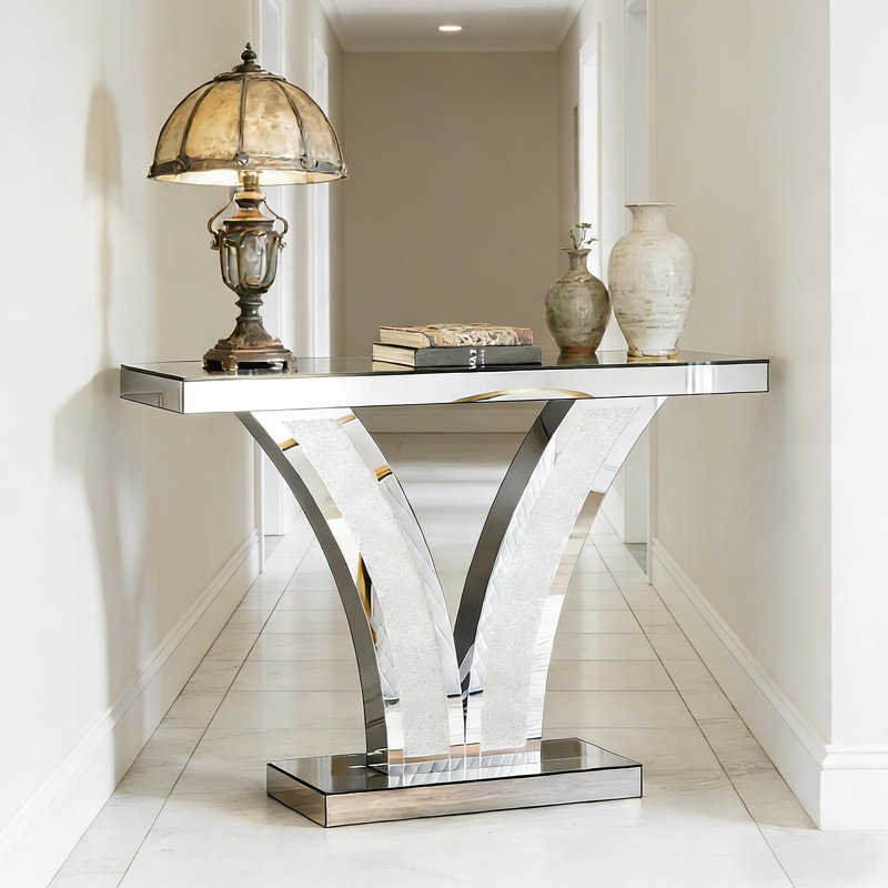 Table de vestibule en forme de V, table d'appoint en miroir, console