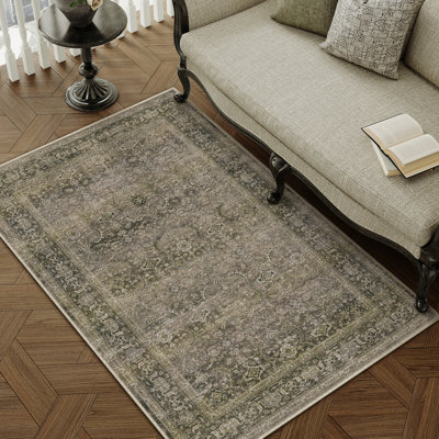Tapis à motif floral rétro élégant gris / brun Luthien