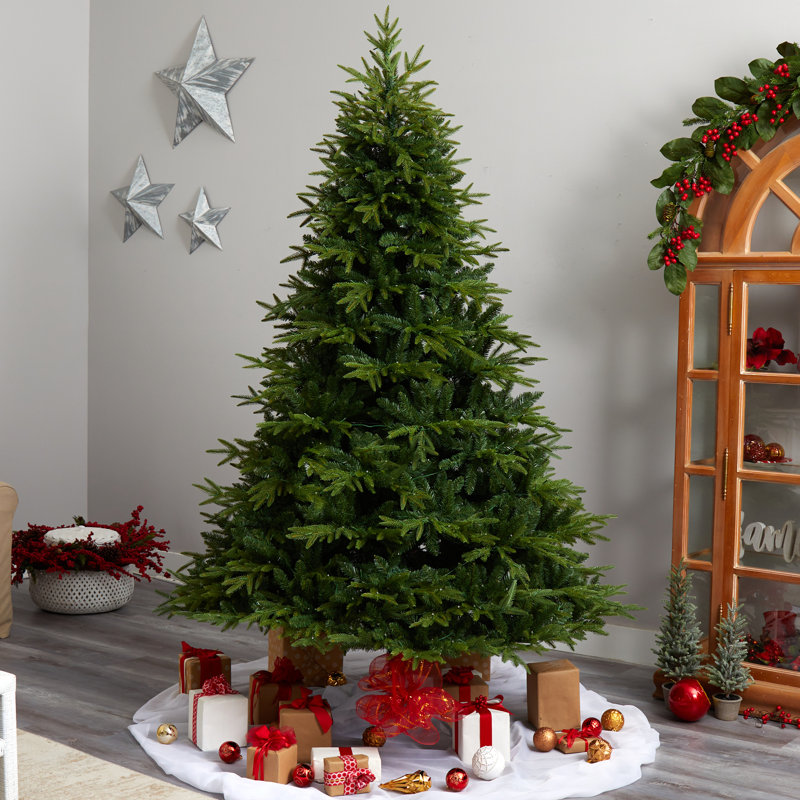 Sapin de Noël vert plume artificielle avec lumières DEL, H 8 pi