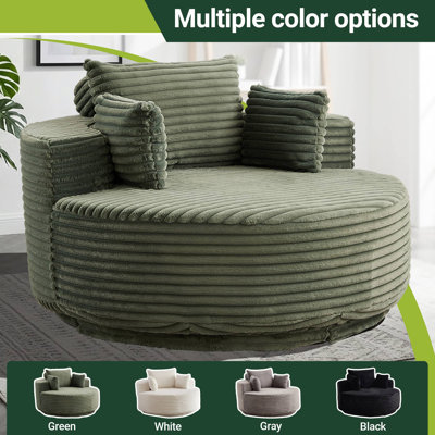  55" Oversized 360 Degree Round Swivel Accent Chair, Upholstered Corduroy Cloud Circle Barrel Chair in Green