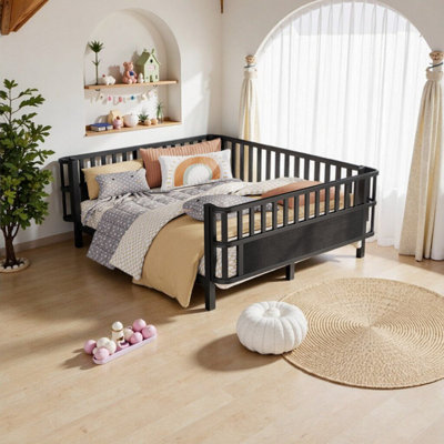 Low Profile Metal Platform Bed For Kids, Twin/Full Size With Safety Rails, Easy Access & Versatile Use