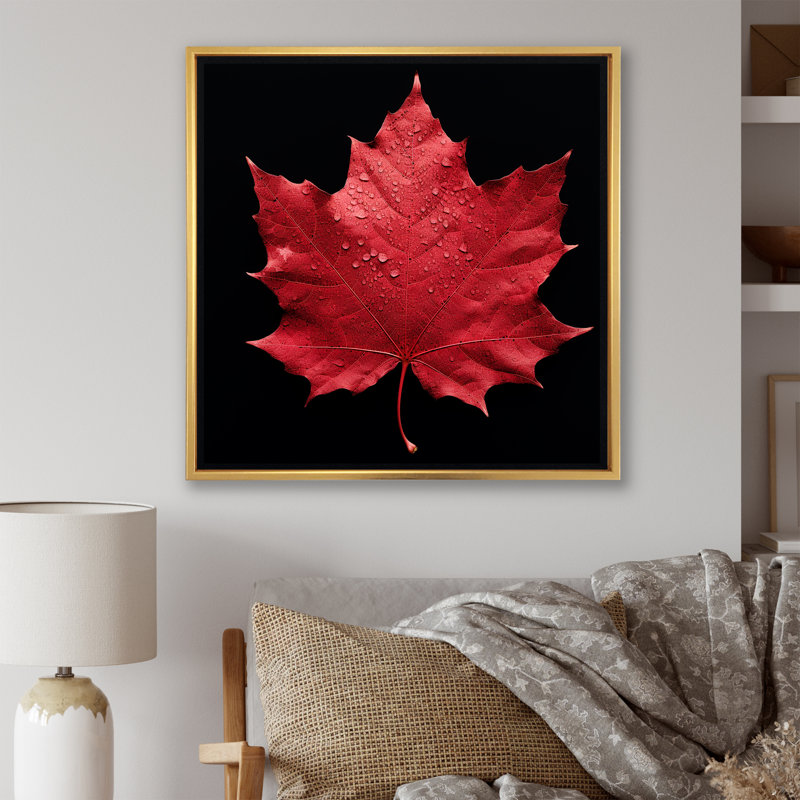 Red Leaves Red Ruby I, Cadre flottant doré, H 36 po x l 36 po x P 1,5 po
