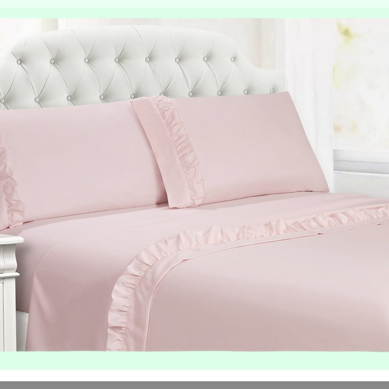 Luxury Ruffle Hem Microfiber Sheet Set, Wrinkle & Fade Resistant, Deep Pocket, Ultra-Soft Double Brushed Bedding Set - 4-Piece