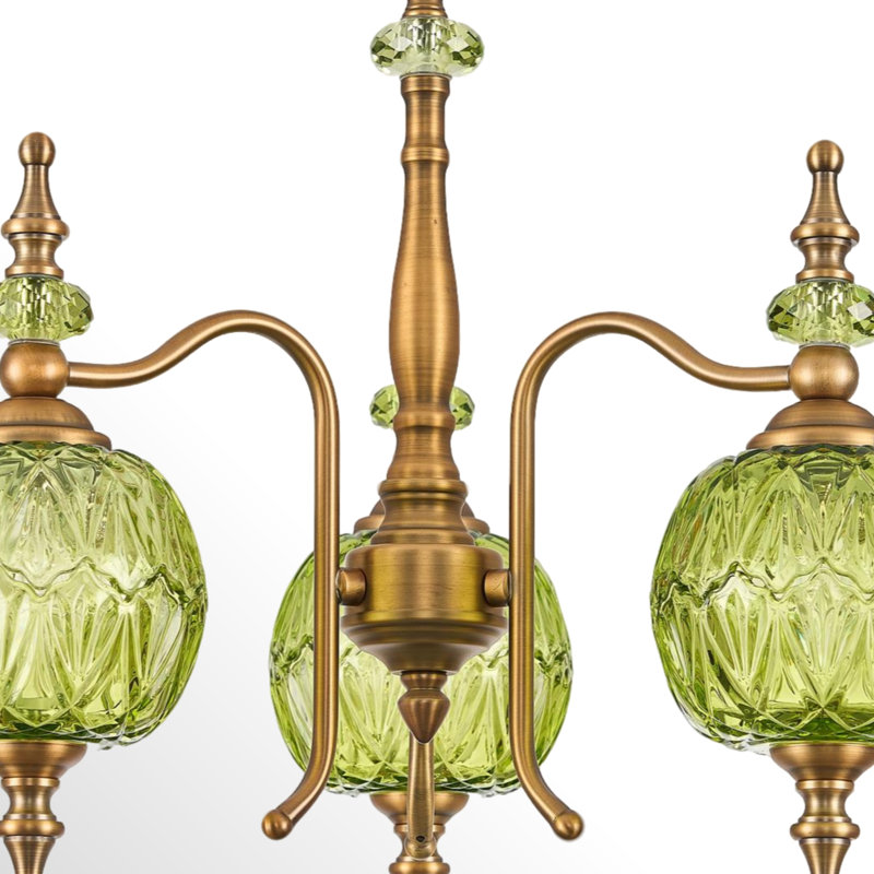 Luminaire suspendu vintage 3 lumières, Laiton antique, Vert