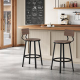 Bar Stools Set Of 2, Bar Chairs, Breakfast Stools, Kitchen Island Stools, Counter Stools With Footrest And Backrest, Metal Frame + Mdf Seat And Back, Rustic Brown