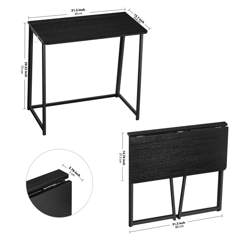 Folding Computer Desk,Small Writing Foldable Desk 80Cm,Space-Saving Laptop Table,Easy Assemble Workstation For Home Office