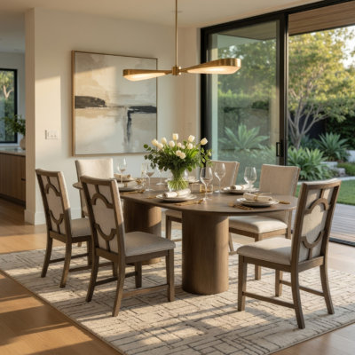 Ensemble de salle à manger 7 pièces Clema, table ovale extensible, 6 chaises en bois de chêne gris