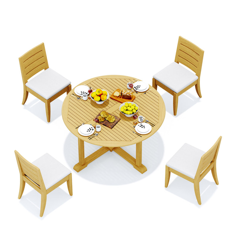 8 Seats 9 Pcs Grade-A Teak Wood Dining Set: 72" Round Table And 8 Atnas  Armless Chairs #11AT1700, 31" H x 71" W x 40" D, 4