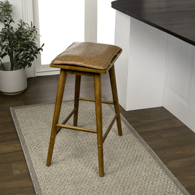 Peroni Mid-Century 26" Backless Counter Stool, Chestnut Brown Vegan Leather Cushioned Seat & Solid Wood Frame for Kitchen Island & Home Bar