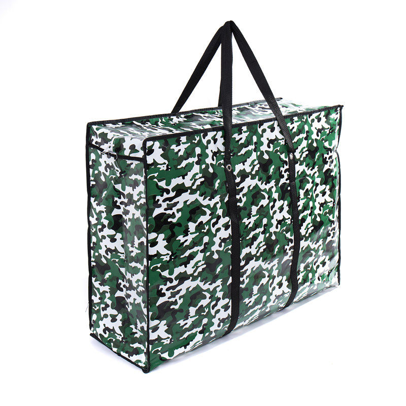 Plastic Laundry Bag with Handles, Black/White/Green