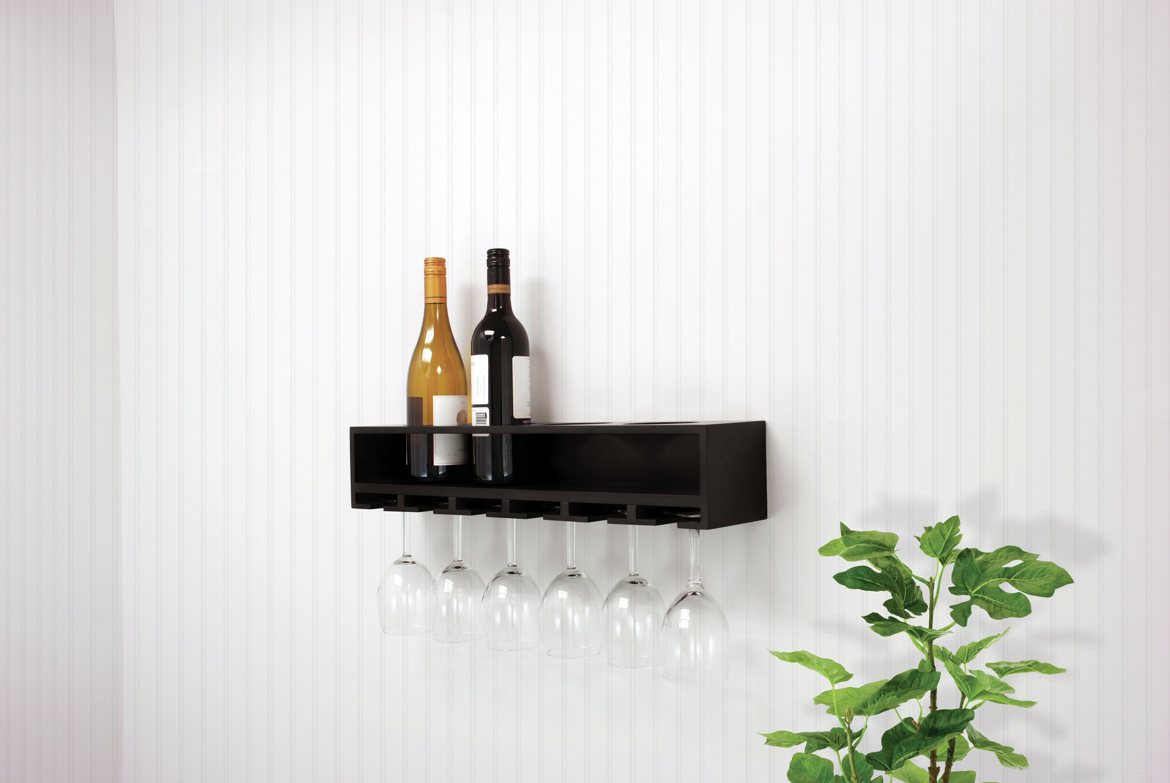 Ebern Designs Maddie Wall Mounted Wine Bottle & Glass Rack in Black ...