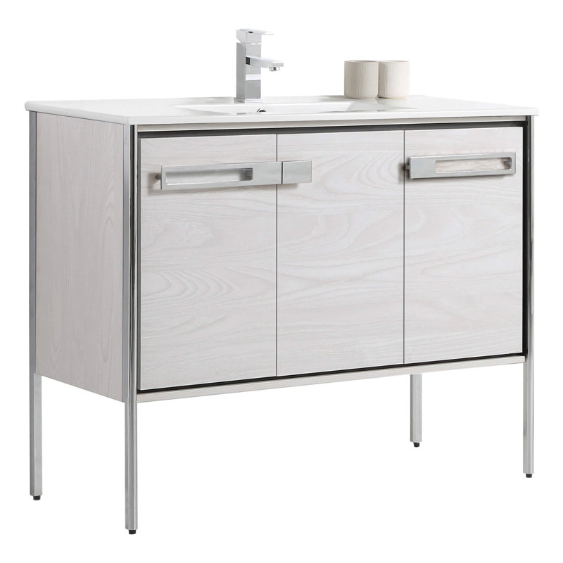 Meuble-lavabo simple 42 po, Chrome poli, Chêne gris doux