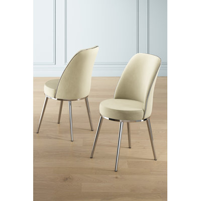 Modern 4-Piece Chair Set, Cream & Chrome, 17.7 x 35.8 x 16.5 inches | 100% Metal Frame, 22 DNS Foam Back & 28 DNS Foam Seat | Stylish & Durable Design for Home, Office & Hospitality Spaces