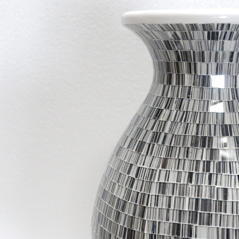 Zorigs Floor Vase, 24 Inch Mosaic Vase – Tall Cylinder Made of Terracotta with Silver and Black Glass Mosaic Pieces – Handcrafted Decorative Home Décor Accent Piece for Bedroom, Living Room, Office