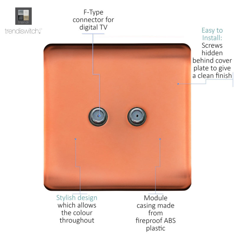 Trendi Switch 2 Gang Male F-Type Satellite Television Socket, Copper
