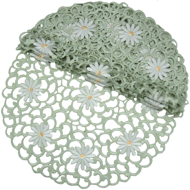 Sherly Polyester Floral Round Doily, 8" L x 8" W, Green