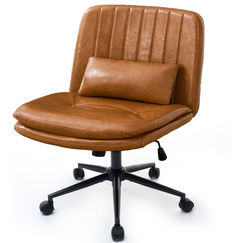 Criss Cross Chair With Wheels, Armless Wide Seat Adjustable Swivel Mid Back Computer Task Vanity Home Office Desk Chair