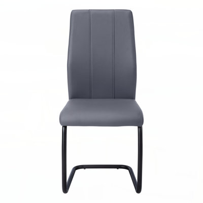 Chaise de salle à manger, ensemble de 2, latérales, rembourrées, cuisine, salle à manger, hauteur 39 po, aspect cuir gris, métal noir, contemporain, moderne
