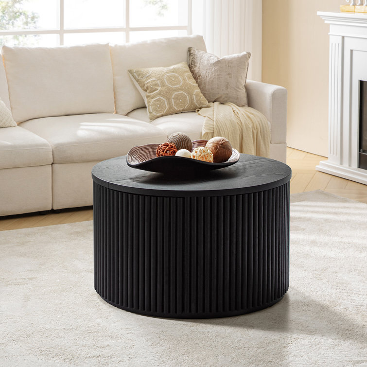 Jadida 23.6" Modern Fluted Round Storage Coffee Table