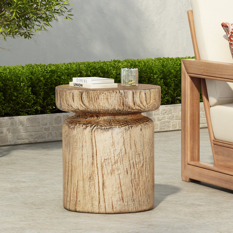 Terran Rustic MGO Wood-Grain Side Table with Tree-Stump Design