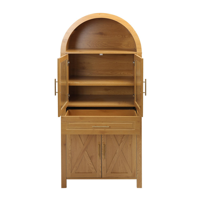 Grand garde-manger arqué avec tablettes réglables, Chêne