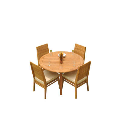 5 - Person Teak Wood Patio Dining Set with Round Table