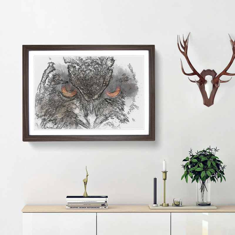Great Horned Owl in Abstract - Picture Frame Graphic Art Print, 36cm H x 48cm W x 2cm D, Walnut Framed