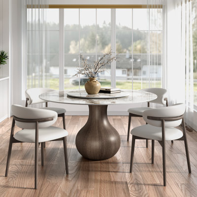 5Pcs Dining Set For 4 Seats Faux Marble Black Round Kitchen Table Chairs