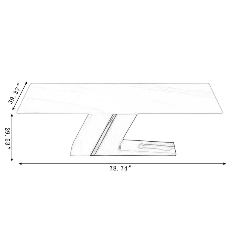 Rectangular Sintered Stone tabletop Dining Table, 29.53"H x 78.74"L x 39.37"W