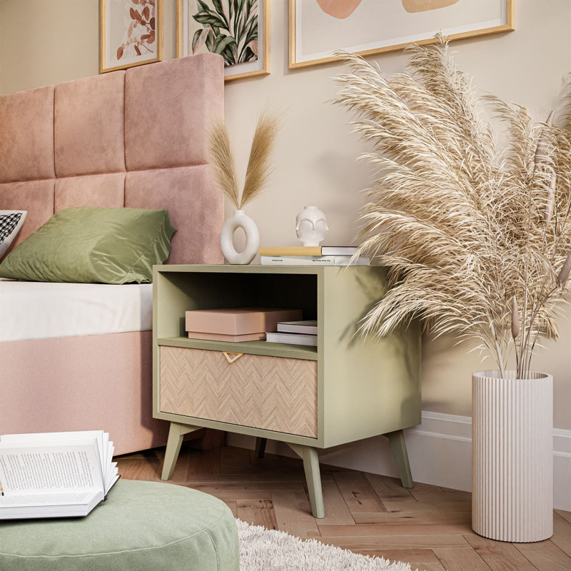 Daleila 54cm W Manufactured Wood Bedside Table, Scandi Herringbone Pattern