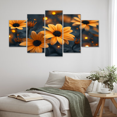 Fleurs jaunes monochromes dans un champ brumeux II - marguerites, ensemble d'art mural