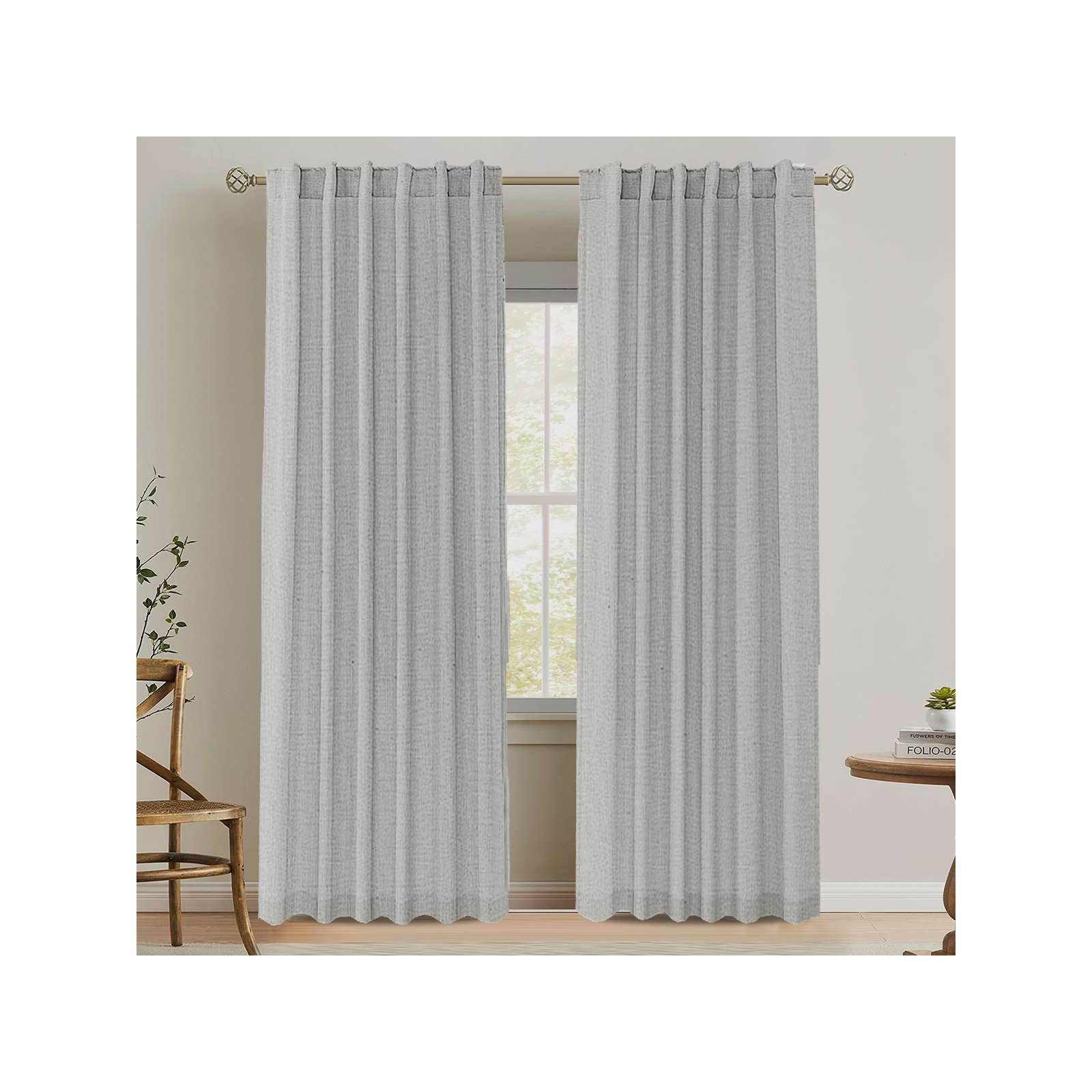 Linen Curtains for Living Room 2 Panels Back Tab Loop Pocket Textured Light Filtering Semi Sheer Rustic Farmhouse Boho Curtain for Bedroom