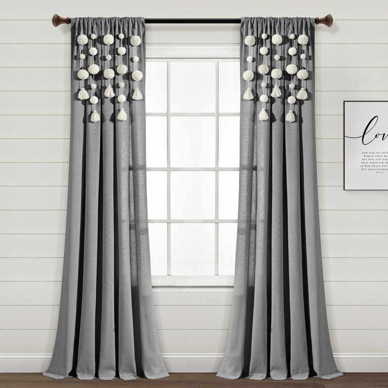 Cotton Blend Semi Sheer Curtain Single Panel, 52"W x 95"L, Dark Gray