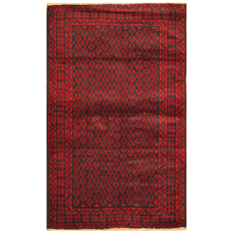 Tapis en laine rouge 2 pi 10 po x 4 pi 6 po one-of-kind à la main noué la Prentice