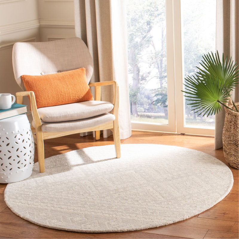 Tapis géométrique en laine et en coton touffeté à la main Myndi, Rond 5 pi