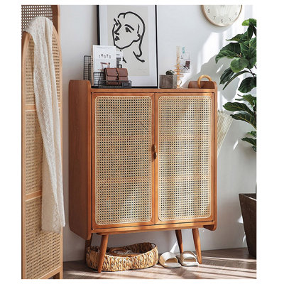 Armoire à chaussures moderne et minimaliste en rotin de bois massif