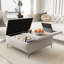 Table basse polyvalente à plateau relevable avec espace de rangement - 35 pouces de large carré beige pour le salon en bois et tissu