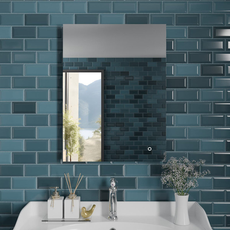 Rectangle LED Bathroom Mirror Fog Free Touch Sensor, 60 cm H x 80 cm W