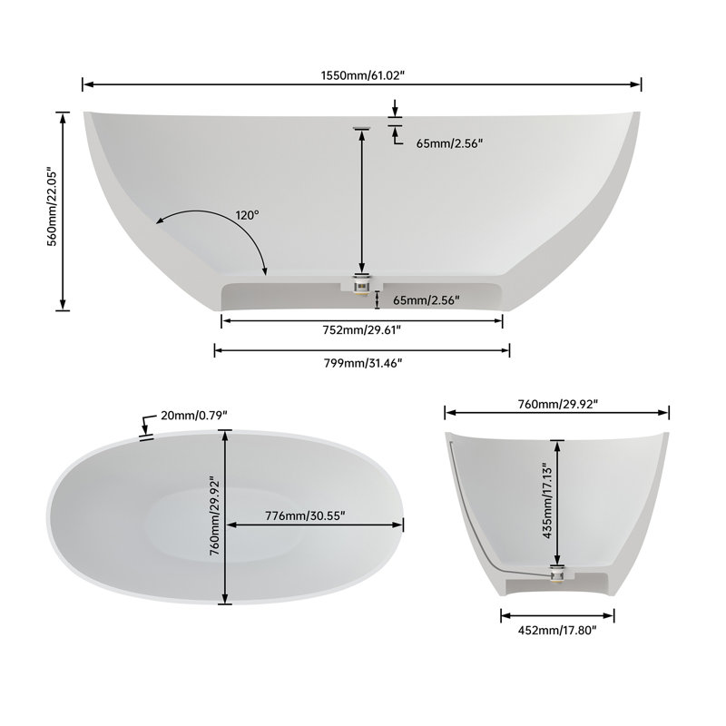 Baignoire de trempage profonde 61 "à surface solide de qualité supérieure 61"