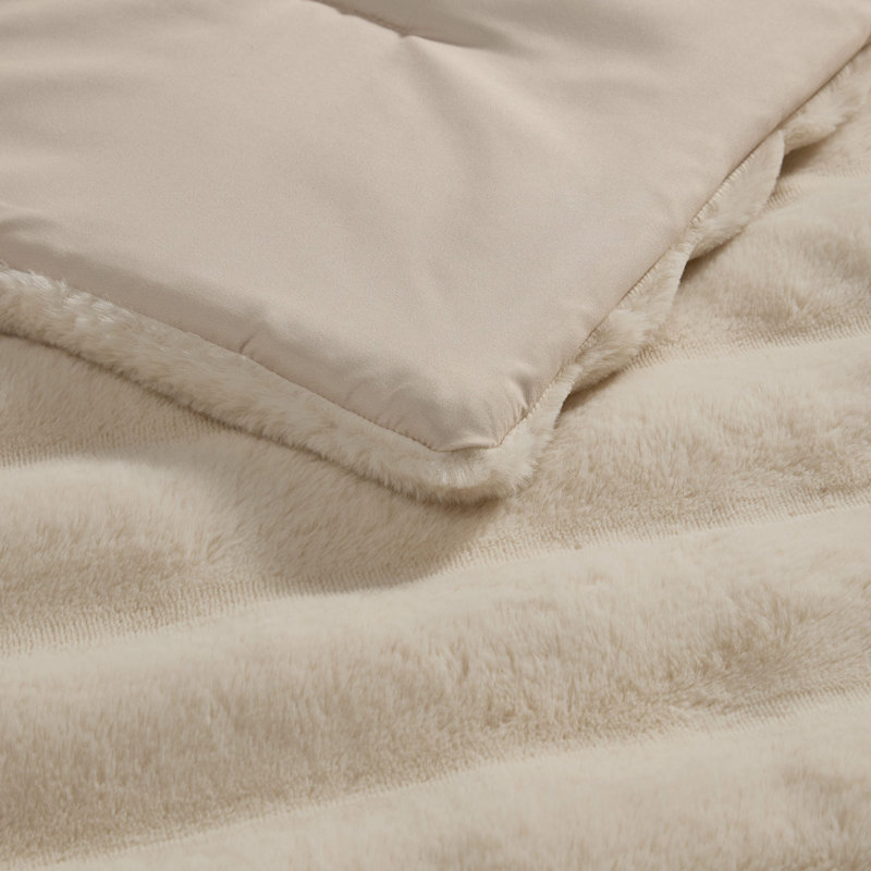 Laura Ashley Cloud Fur Beige Reversible Comforter Set, Full/Queen, Beige