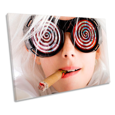 Fashion Girl Sunglasses Cigar - Wrapped Canvas Art Prints