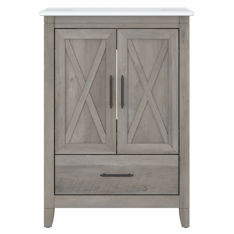 24W Single Bathroom Vanity with Ceramic Basin, Driftwood Gray