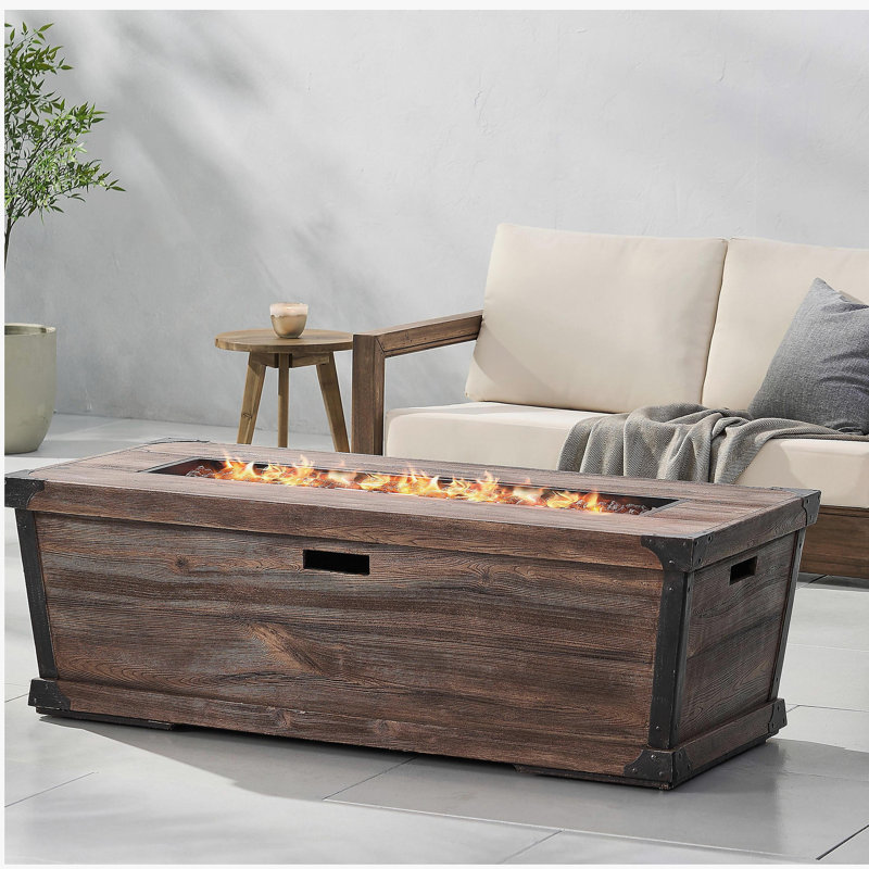 Table de foyer d'extérieur en béton pour patio, foyer au gaz rectangulaire de 56 pouces - 50 000 BTU, table de foyer à grain de bois, couvercle non inclus