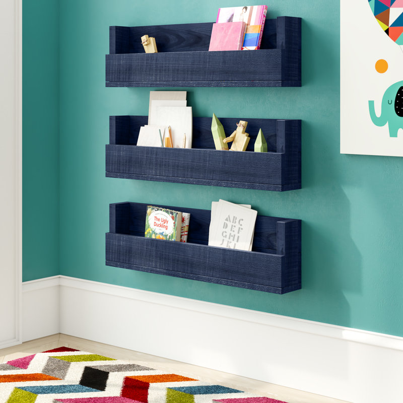 Tablette flottante en bois de pin Burch, Bleu marine