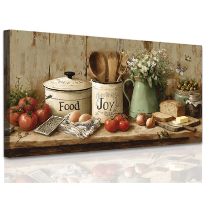 GUTTAY Rustic Kitchen Canvas Wall Art, Farmhouse Country Food Still Life Pictures, Vintage Homey Farm Decor Artwork, Serene Farmhouse Charm Painting Print for Kitchen Dining Room Entryway, 12x24 inches