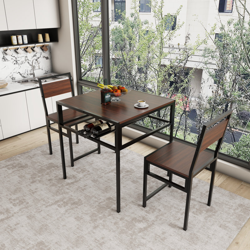 Ensemble de table de salle à manger industrielle avec 2 chaises, petite table de cuisine carrée avec support de rangement pour petit appartement