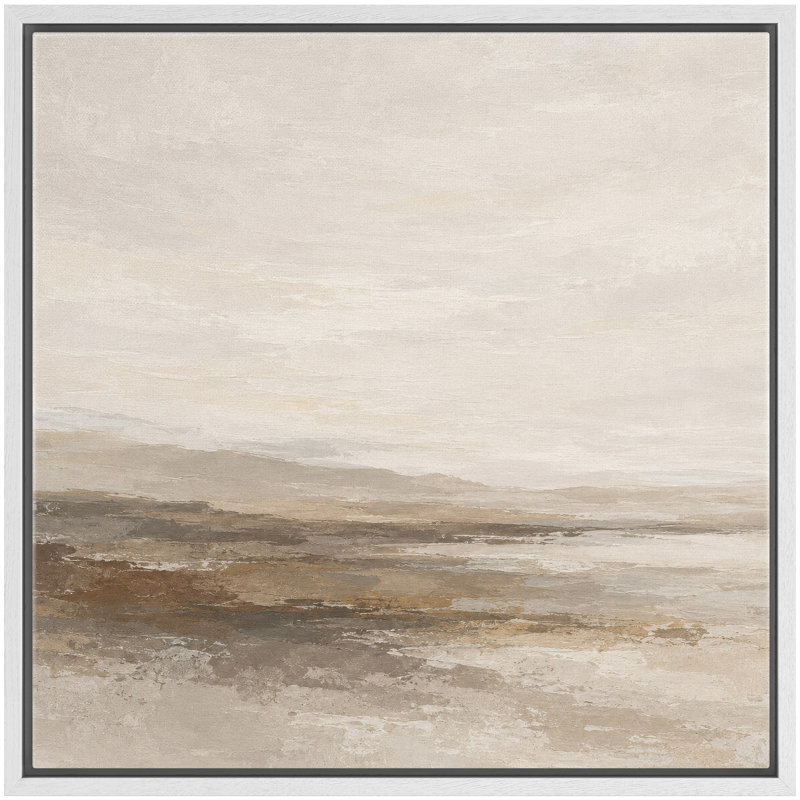 Décoration murale minimaliste beige neutre, paysage encadré sur toile, H 24 po x l 24 po, Blanc