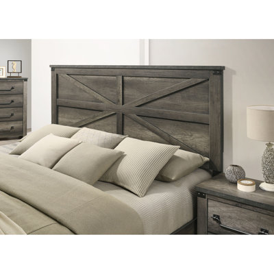 Rustic Gray 1pc King Size Bed Unique Design Headboard Simple Wooden Bedroom Furniture Metal Accents