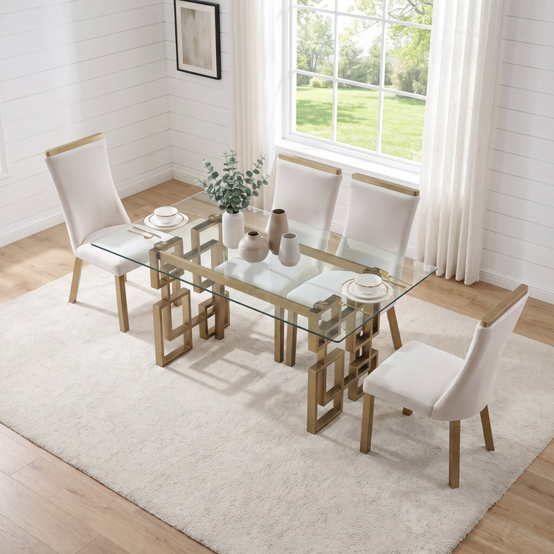 Ensemble de 2 chaises de salle à manger blanches avec tissu imperméable, pieds dorés champagne, White Dining chairs